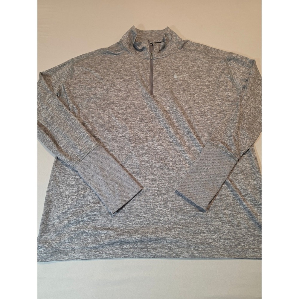 Nike Running Dri-FIT 1/4 Zip Pullover Grey Heathered Thumbholes CU0349-056 Men L
